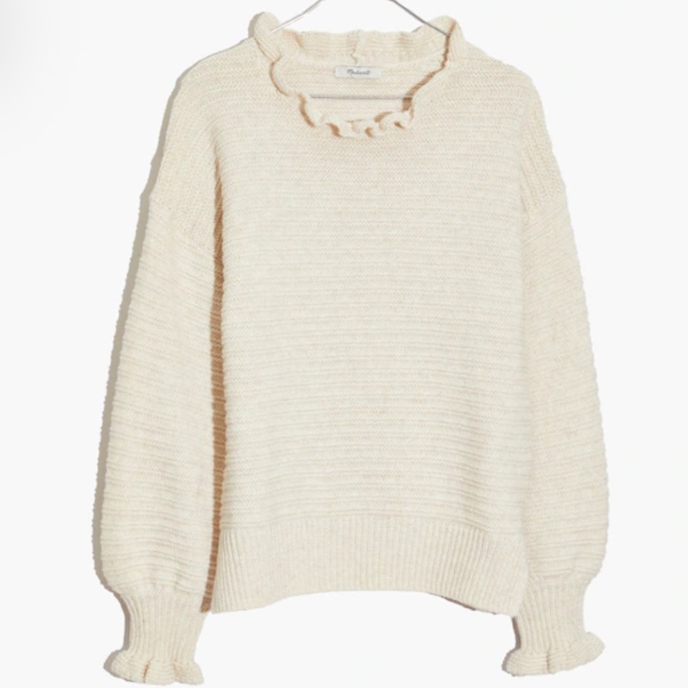 Madewell Women's Cream Ruffled Neck Sweater